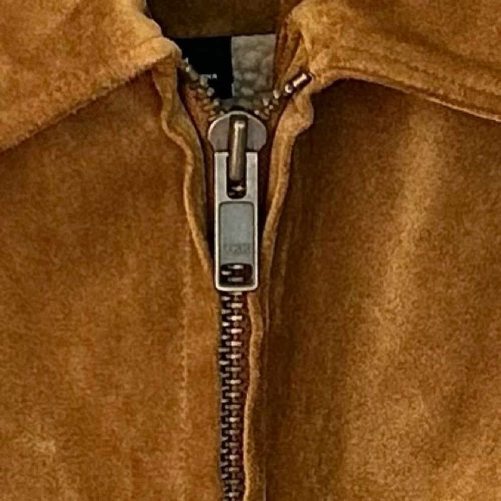 GAP‎ Men’s VINTAGE Suede Leather Jacket Sherpa Lined Camel Full Zip Pockets L - Picture 3 of 16